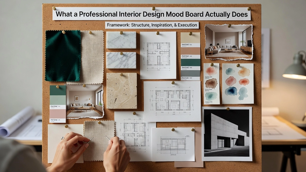 Professional header image for educational tutorial: What a Professional Interior Design Mood Board Actually Does
